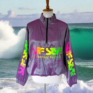 Women's Surf Style Interplanetary Windbreaker Jacket Popover Pullover Retro OS